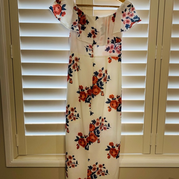 SOLD Dotti Size 8 Floral Off Shoulder Ruffle Dress Lined w/ Split - Picture 7 of 10